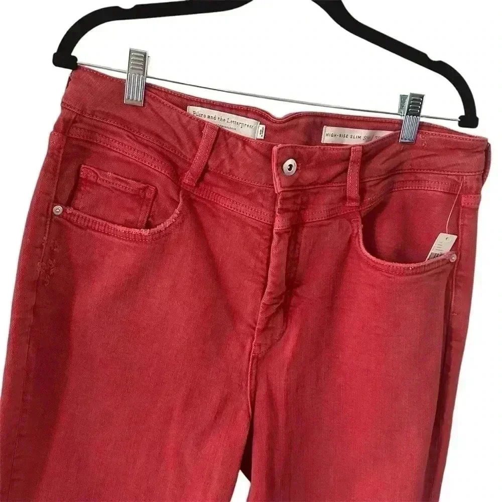 Anthropologie Pilcro Womens 32 Tall Red High Rise Thrashed Skinny Jeans Stretch - Picture 2 of 13
